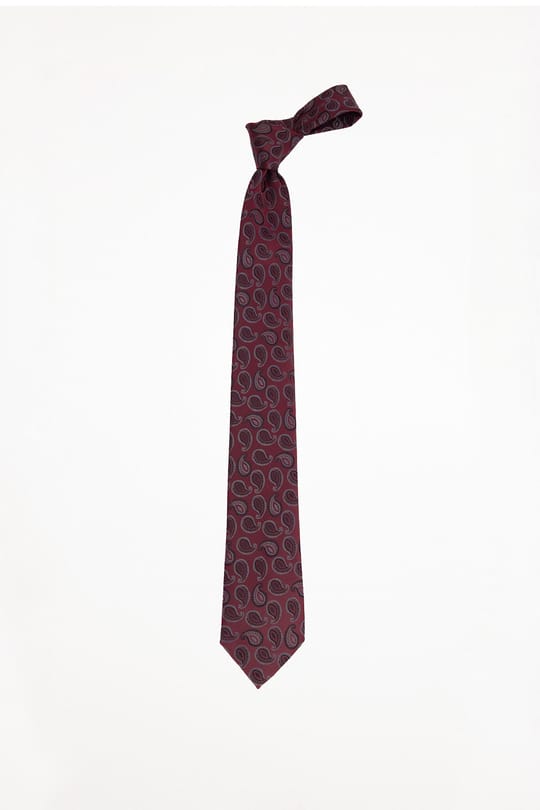 Erkek Bordo Paisley Desenli Klasik Kravat ve Cep Mendili Takımı