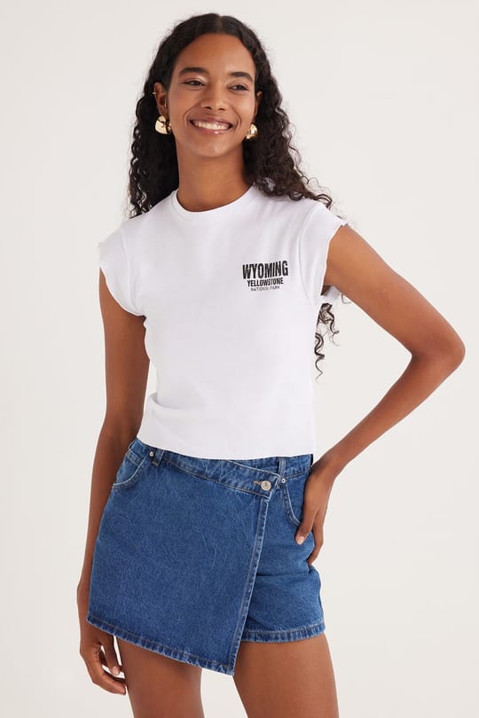 Kadın Slim Fit Ribanalı Baskılı %100 Pamuk Bisiklet Yaka Beyaz Tişört