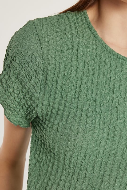 Kadın Slim Fit Dar Kesim Kısa Kollu Bisiklet Yaka Haki Tişört