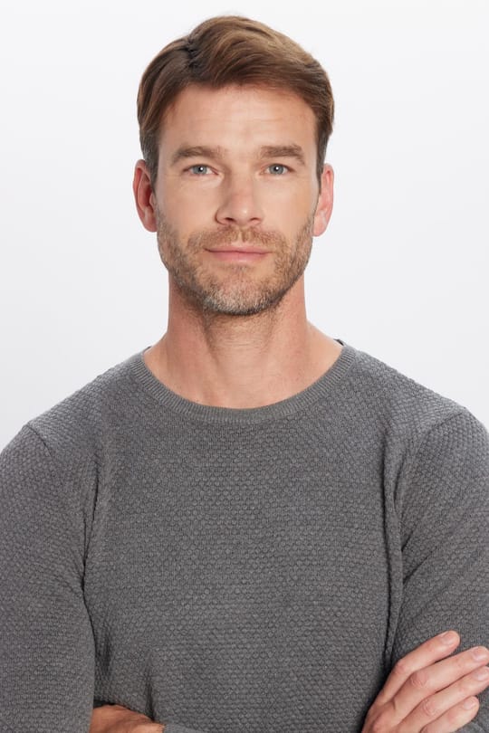 Erkek Slim Fit Bisiklet Yaka Petek Desenli Gri Triko Kazak