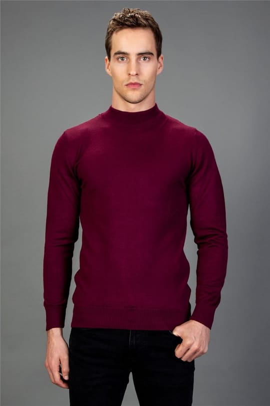 Slim Fit Dar Kesim Yarım Balıkçı Yaka Düz Erkek Kazak