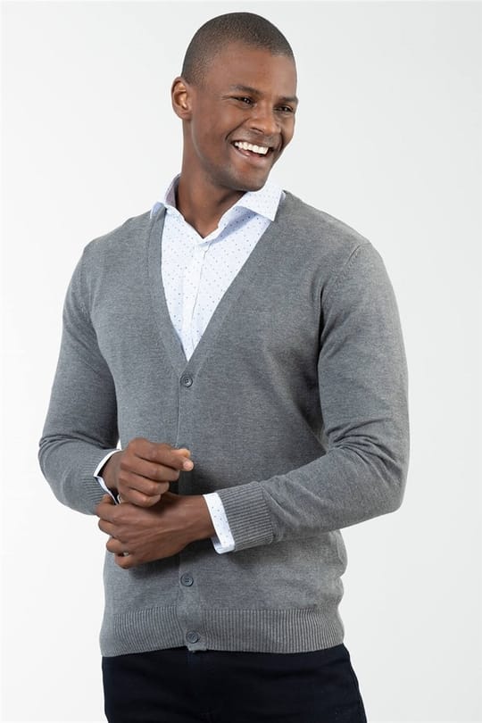 Slim Fit Dar Kesim Düğmeli Düz Pamuk Erkek Hırka