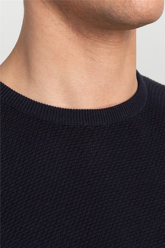 Erkek Slim Fit Kendinden Desenli Lacivert Triko Kazak