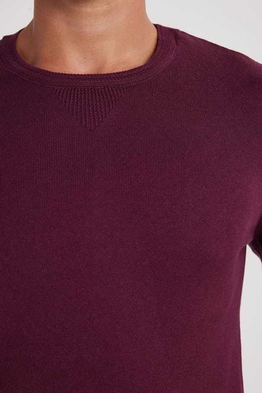Erkek Standart Fit Normal Kesim Bisiklet Yaka Bordo Triko Kazak