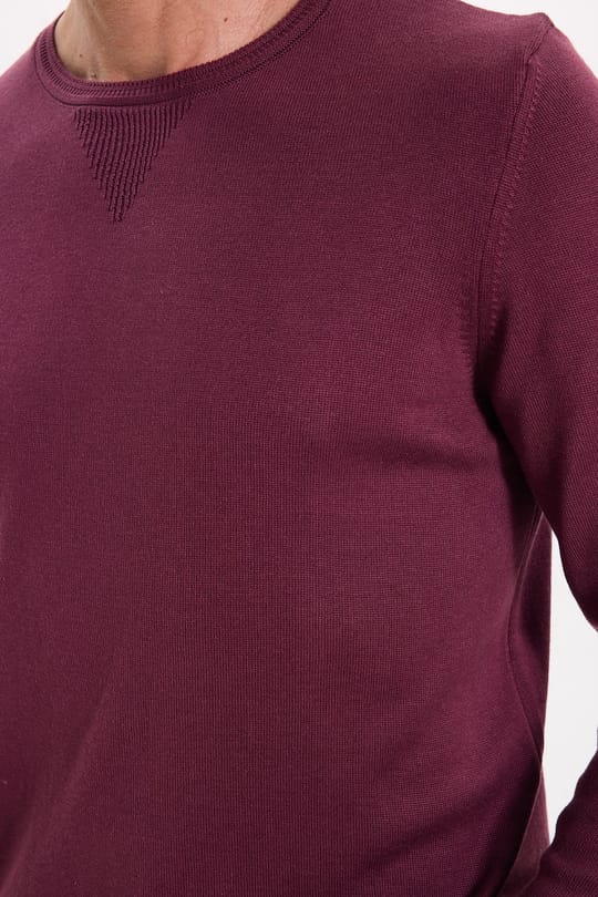 Erkek Standart Fit Normal Kesim Bisiklet Yaka Bordo Triko Kazak
