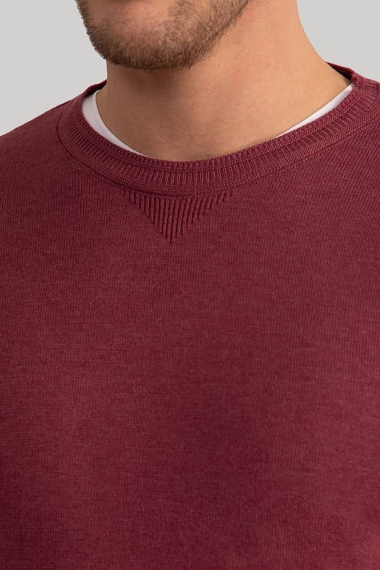 Erkek Standart Fit Normal Kesim Bisiklet Yaka Bordo Triko Kazak