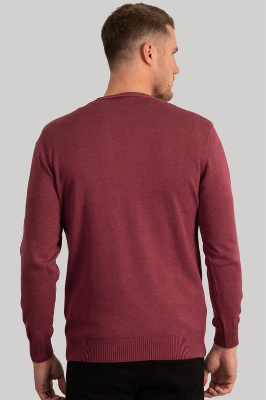 Erkek Standart Fit Normal Kesim Bisiklet Yaka Bordo Triko Kazak