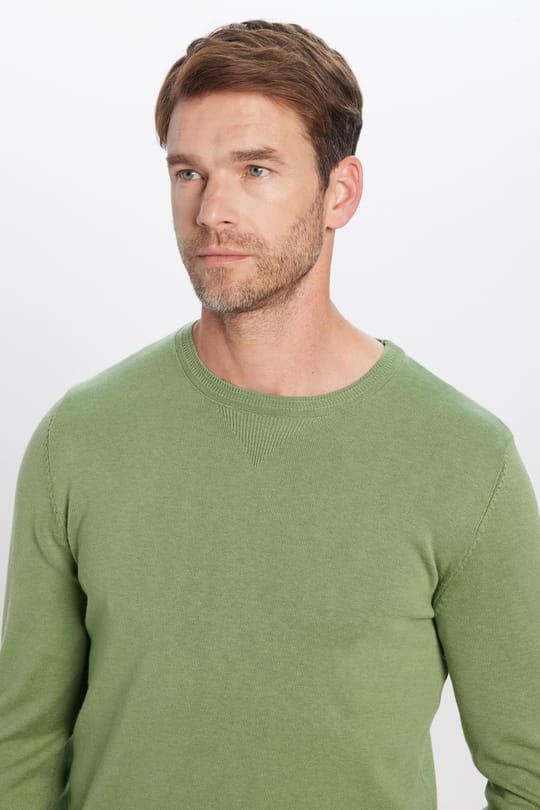 Erkek Slim Fit Bisiklet Yaka Yeşil Triko Kazak