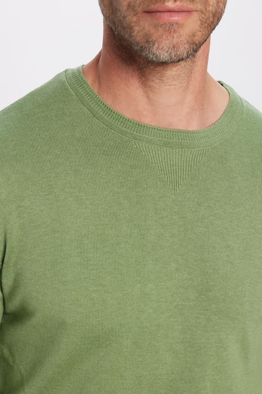 Erkek Standart Fit Normal Kesim Bisiklet Yaka Yeşil Triko Kazak