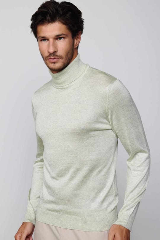 Slim Fit Tam Boğazlı Yaka Düz Yün Gri Erkek Kazak