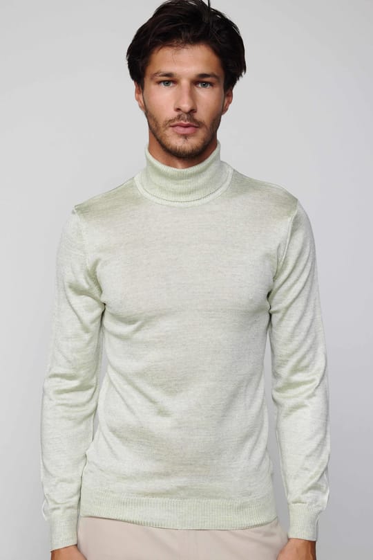 Slim Fit Tam Boğazlı Yaka Düz Yün Gri Erkek Triko Kazak
