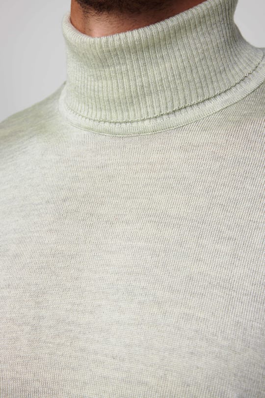 Slim Fit Tam Boğazlı Yaka Düz Yün Gri Erkek Triko Kazak