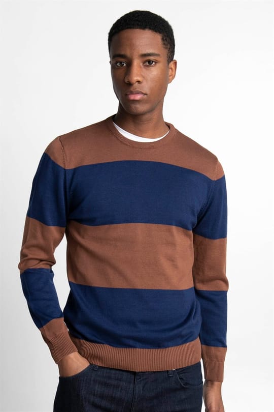Erkek Slim Fit Dar Kesim Bisiklet Yaka Desenli Renkli Triko Kazak