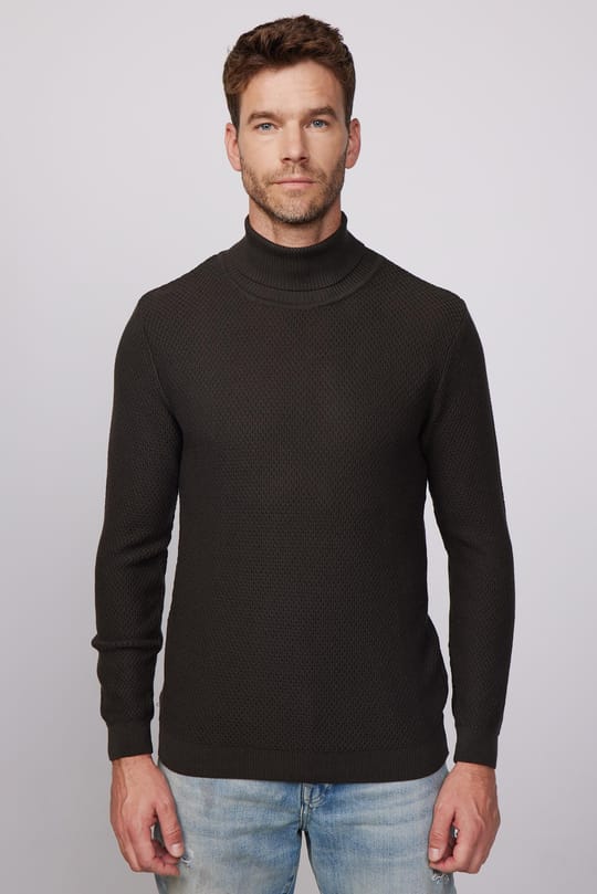 Erkek Slim Fit Balıkçı Yaka Desenli Gri Triko Kazak