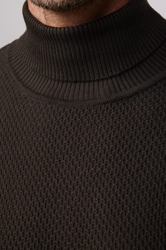Erkek Slim Fit Balıkçı Yaka Desenli Gri Triko Kazak