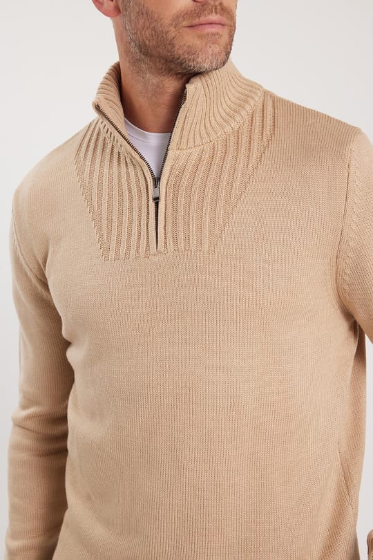 Erkek Slim Fit Dar Kesim Armürlü Fermuarlı Taş Dik Yaka Kazak