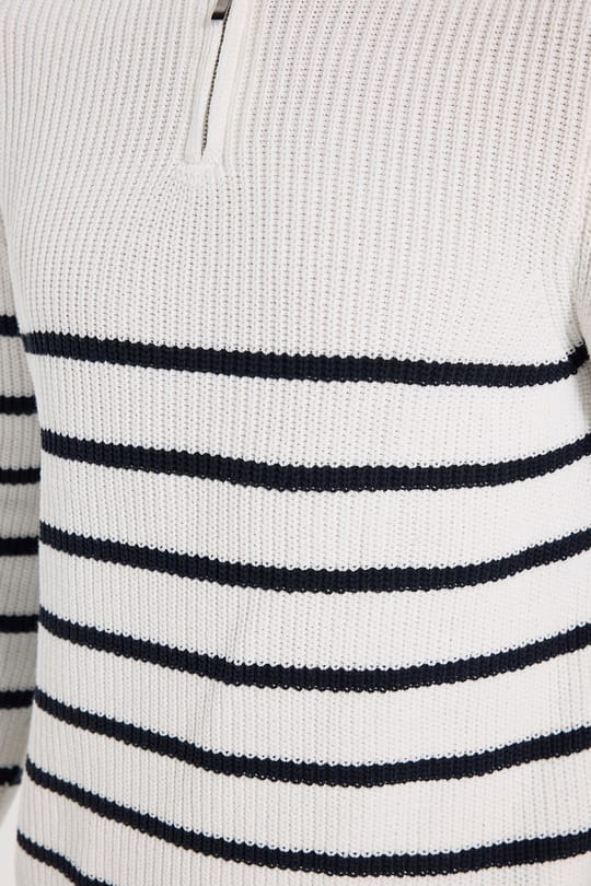 Erkek Slim Fit Fermuarlı Dik Yaka Çizgili Pamuklu Triko Kazak