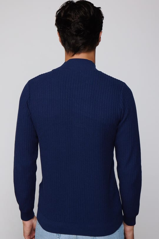 Slim Fit Yarım Balıkçı Yaka Tüylenme Yapmayan Lacivert Erkek Triko Kazak