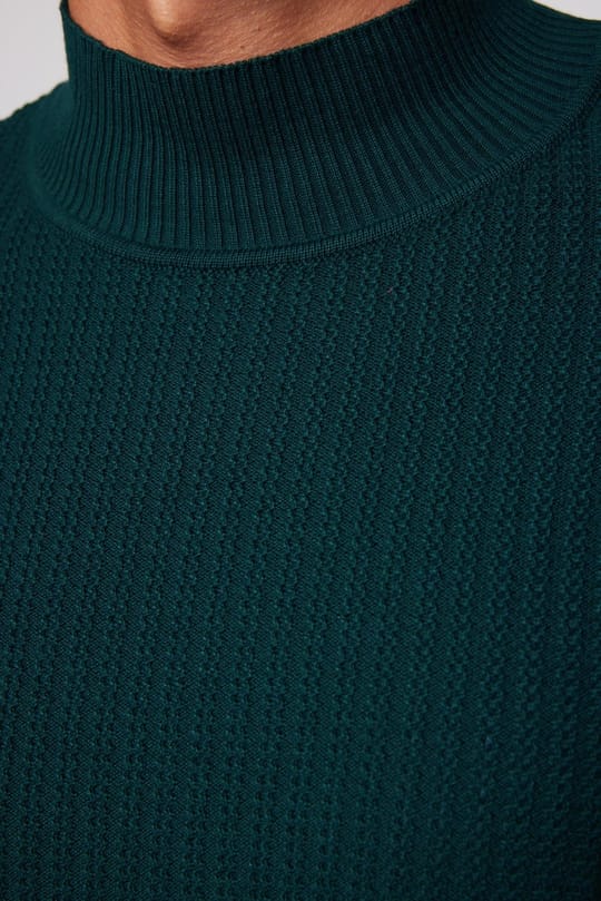 Erkek Slim Fit Yarım Balıkçı Yaka Tüylenme Yapmayan Yeşil Triko Kazak