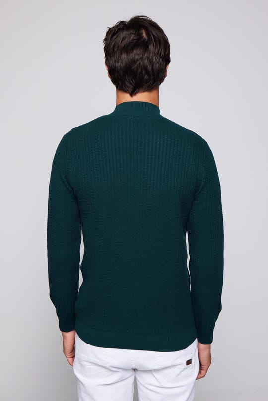 Erkek Slim Fit Yarım Balıkçı Yaka Tüylenme Yapmayan Yeşil Triko Kazak