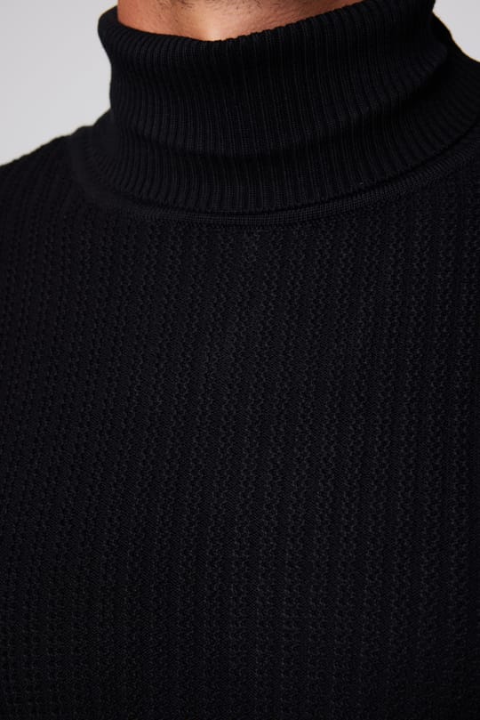 Erkek Slim Fit Tam Boğazlı Tüylenmeye Karşı Dirençli Siyah Kazak