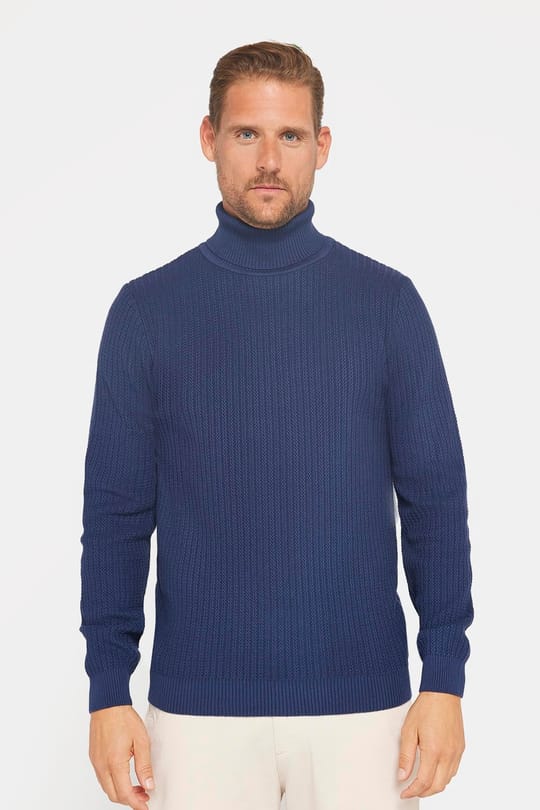 Slim Fit Tam Boğazlı Tüylenme Yapmayan Erkek Lacivert Kazak