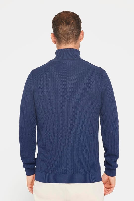 Slim Fit Tam Boğazlı Tüylenme Yapmayan Erkek Lacivert Kazak