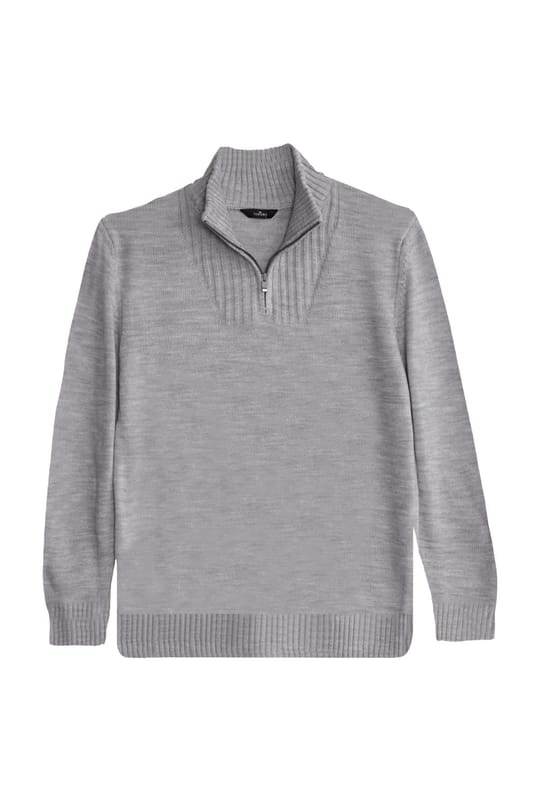 Erkek 3lü Paket Taş-Açık Gri-Lacivert Slim Fit Dar Kesim Fermuarlı Dik Yaka Triko Kazak