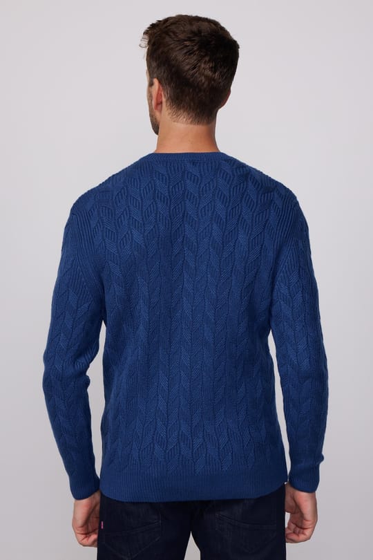 Erkek Slim Fit Bisiklet Yaka Desenli Lacivert Triko Kazak