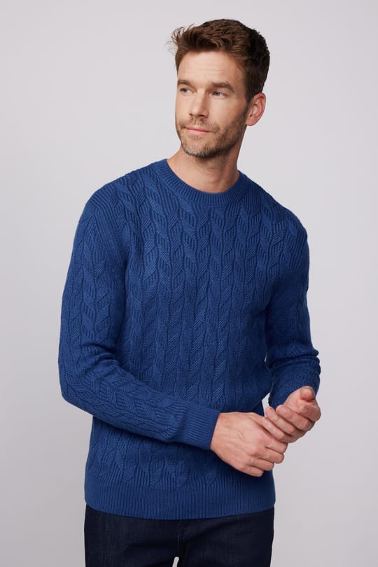 Erkek Slim Fit Bisiklet Yaka Desenli Lacivert Triko Kazak
