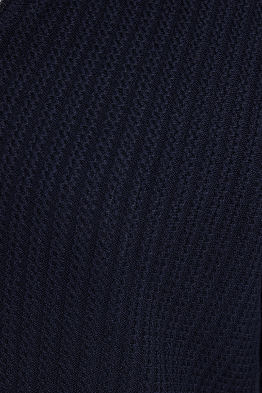Erkek Slim Fit Dar Kesim Dik Yaka Fermuarlı Desenli Lacivert Triko Kazak