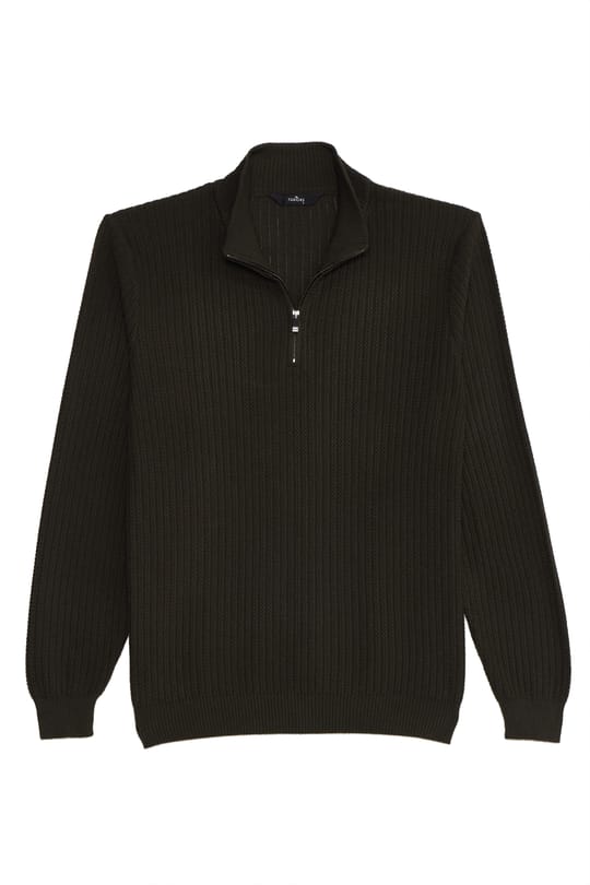 Erkek Slim Fit Dar Kesim Dik Yaka Fermuarlı Gri  Kazak