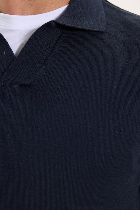 Erkek Standart Fit Normal Kesim Polo V Yaka Lacivert Triko Kazak