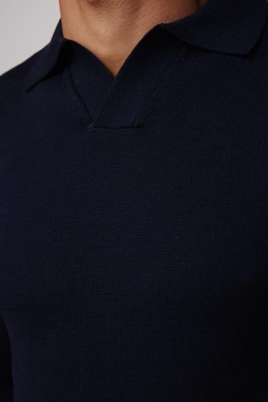 Erkek Standart Fit Normal Kesim Polo V Yaka Lacivert Triko Kazak