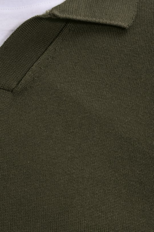 Erkek Standart Fit Normal Kesim Polo V Yaka Yeşil Triko Kazak