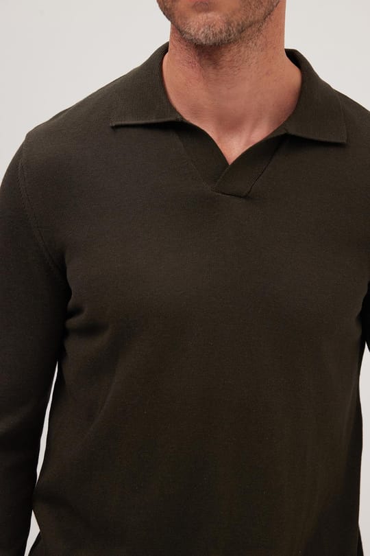 Erkek Standart Fit Normal Kesim Polo V Yaka Gri Triko Kazak