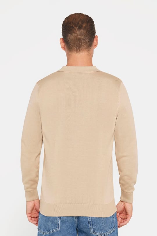 Erkek Standart Fit Normal Kesim Polo V Yaka Taş Triko Kazak