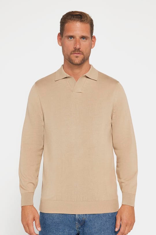 Erkek Standart Fit Normal Kesim Polo V Yaka Taş Triko Kazak