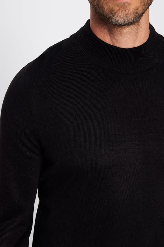 Erkek Slim Fit Dar Kesim Yumuşak Dokulu Tüylenmeyen Siyah Yarım Balıkçı Yaka Triko Kazak