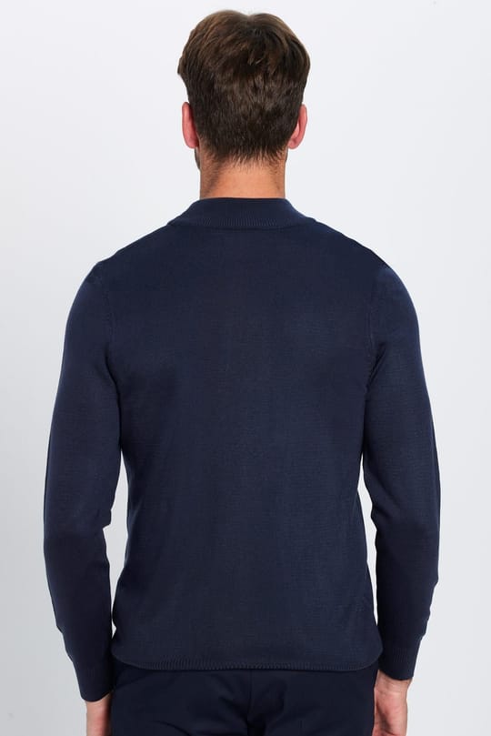 Erkek Slim Fit Dar Kesim Yumuşak Dokulu Tüylenmeyen Lacivert Yarım Balıkçı Yaka Triko Kazak