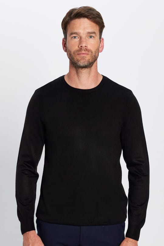 Erkek Slim Fit Dar Kesim Yumuşak Dokulu Tüylenmeyen Siyah Bisiklet Yaka Triko Kazak