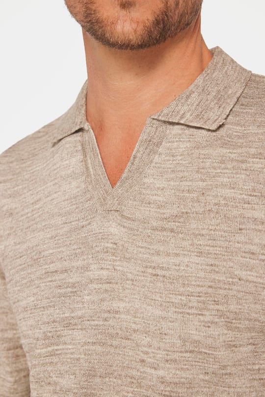 Erkek Slim Fit Dar Kesim Polo V Yaka Bej Triko Kazak