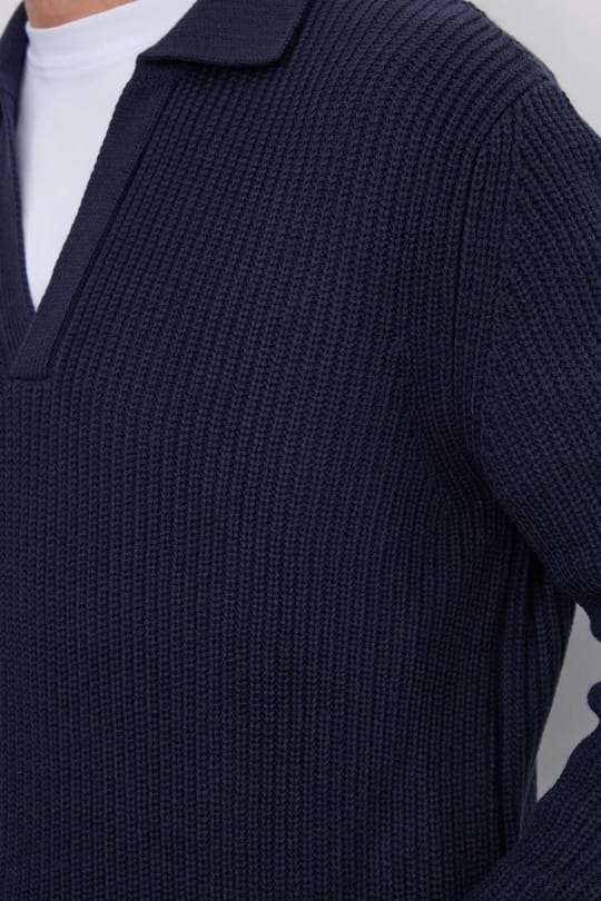 Erkek Slim Fit Dar Kesim Polo Yaka Lacivert Kazak