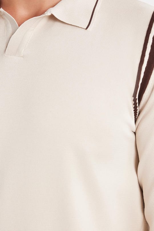 Erkek Slim Fit Dar Kesim Uzun Kol Polo Yaka Çizgili Taş Kazak
