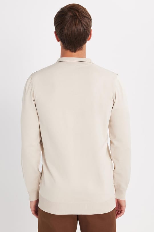 Erkek Slim Fit Dar Kesim Uzun Kol Polo Yaka Çizgili Taş Kazak