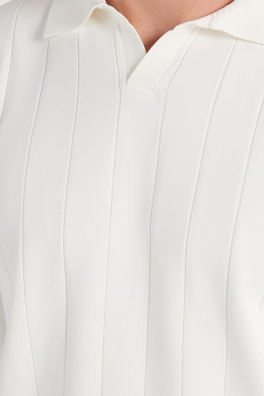 Erkek Slim Fit Dar Kesim Uzun Kol Polo Yaka Çizgili Beyaz Kazak
