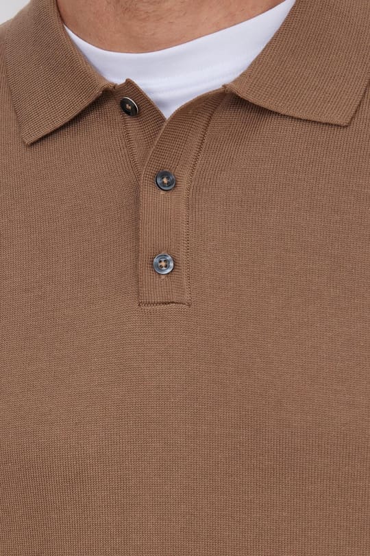 Erkek Standart Fit Normal Kesim Pamuklu Polo Yaka Vizon Kazak