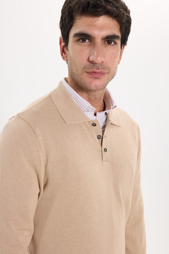 Erkek Standart Fit Normal Kesim Pamuklu Polo Yaka Taş Kazak