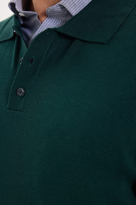 Erkek Standart Fit Normal Kesim Pamuklu Polo Yaka Yeşil Kazak