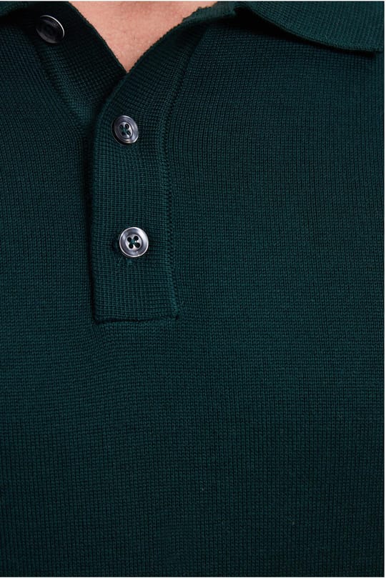 Erkek Standart Fit Normal Kesim Pamuklu Polo Yaka Yeşil Kazak